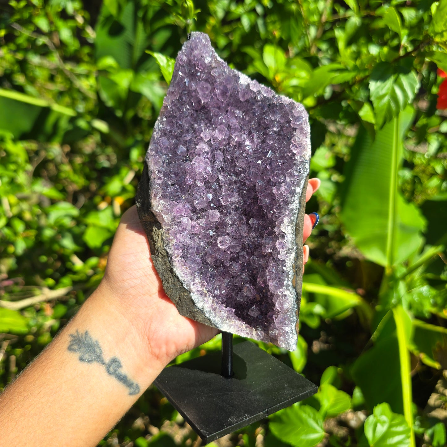 Amethyst Cluster on Metal Stand - 907g