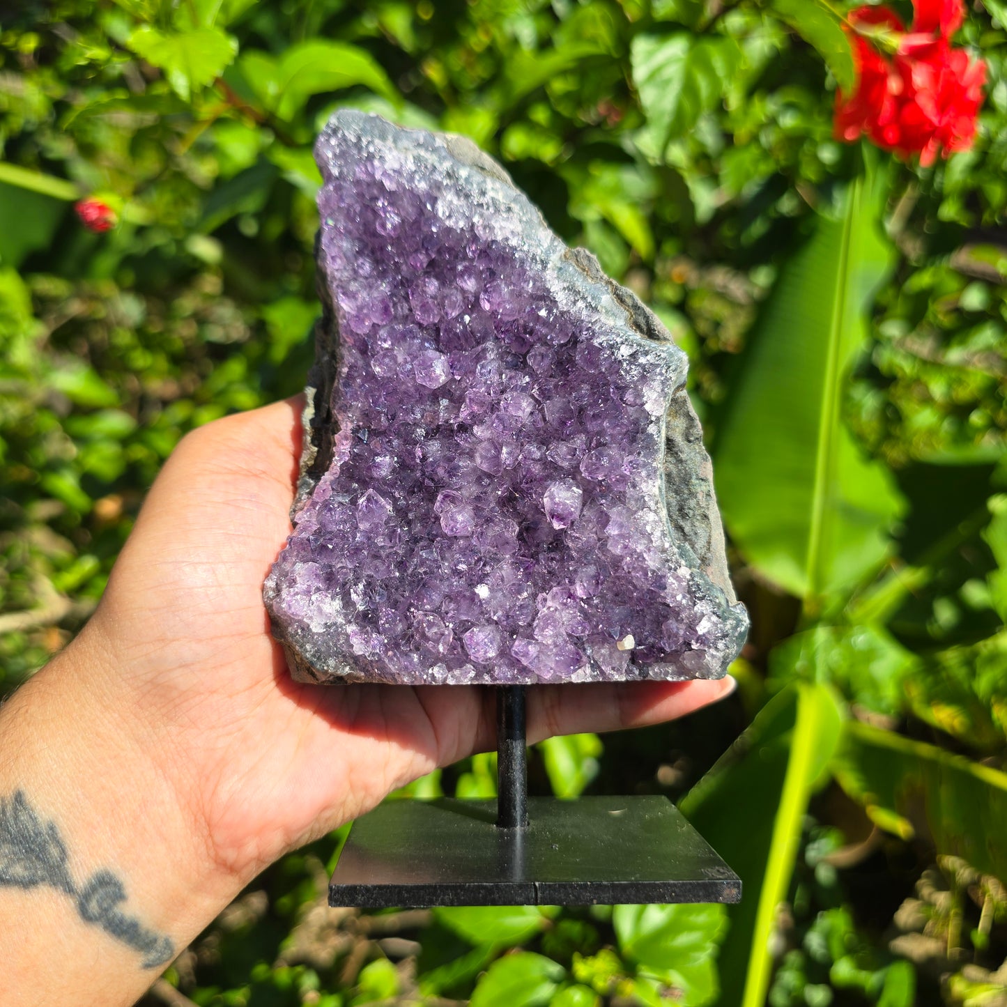 Amethyst Cluster on Metal Stand - 735g