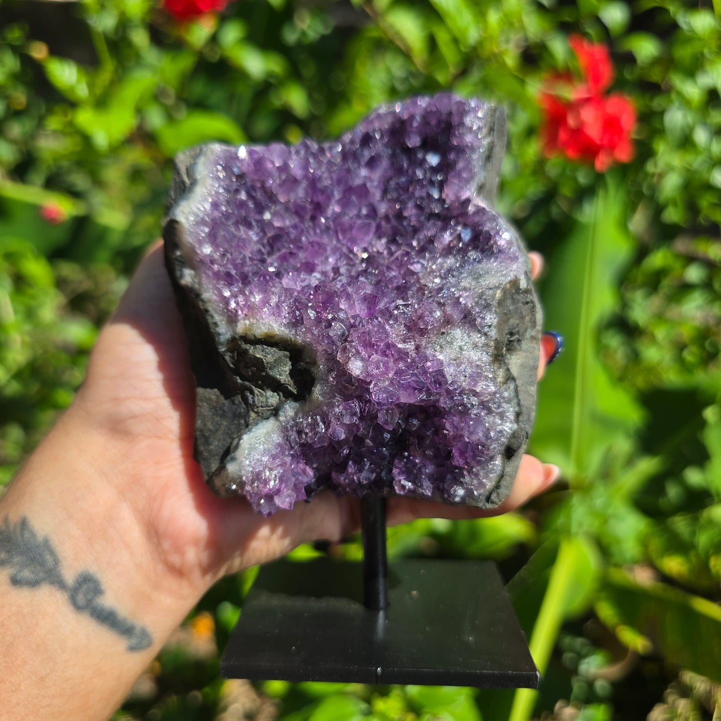 Amethyst Cluster on Metal Stand - 853g