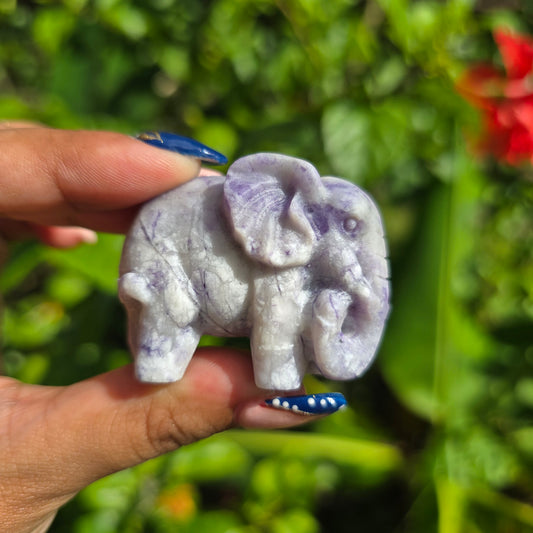Lepidolite Elephant Carving