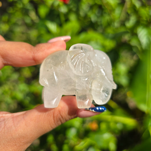 Clear Quartz Elephant Carving