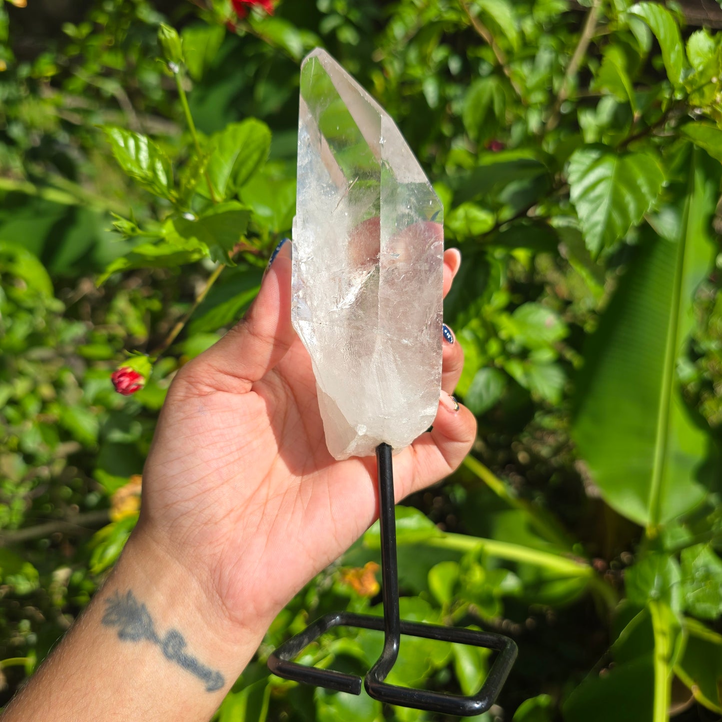 Clear Quartz Point on Metal Stand