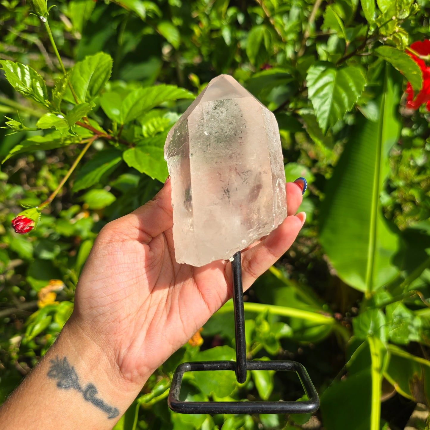 Clear Quartz Point on Metal Stand