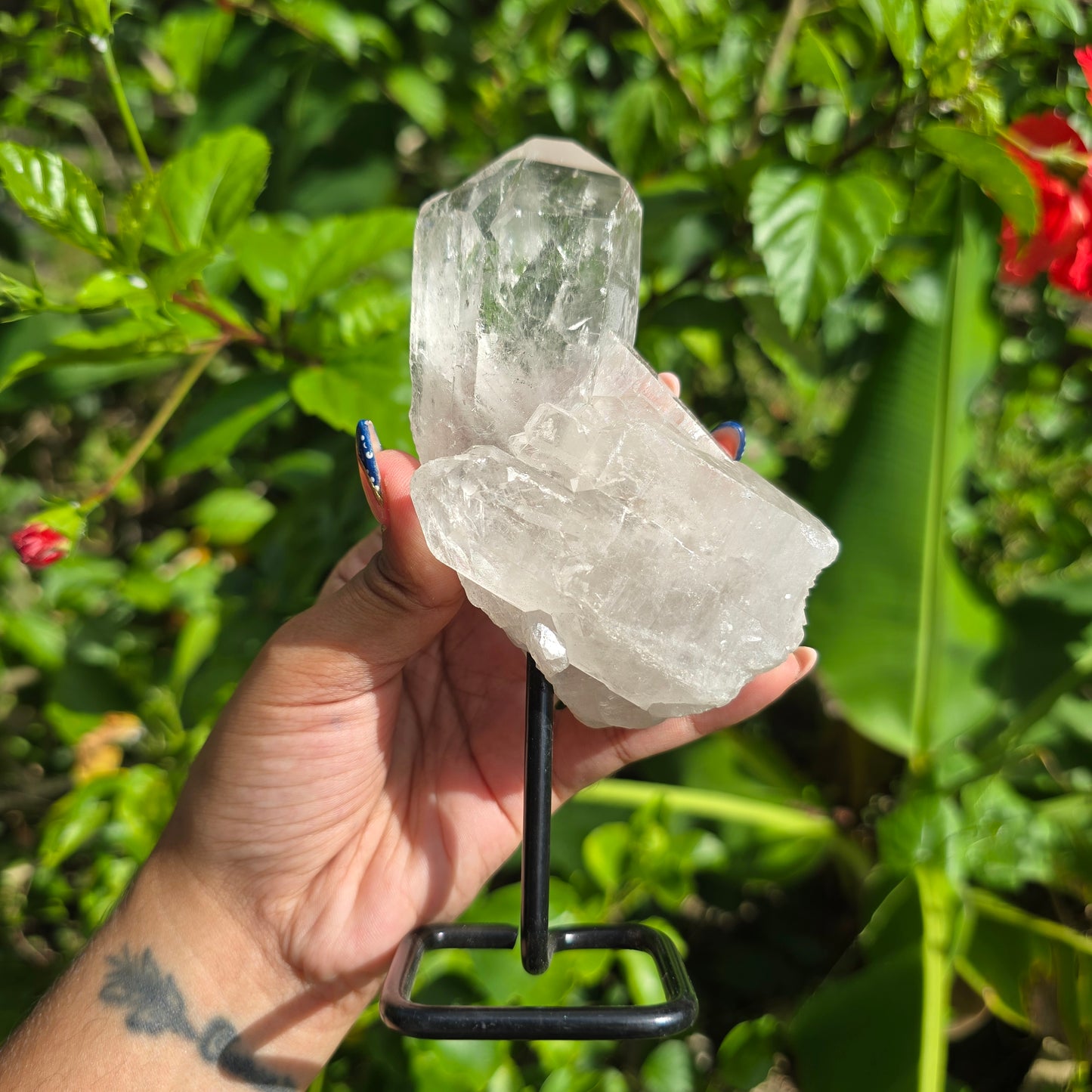 Clear Quartz Point on Metal Stand