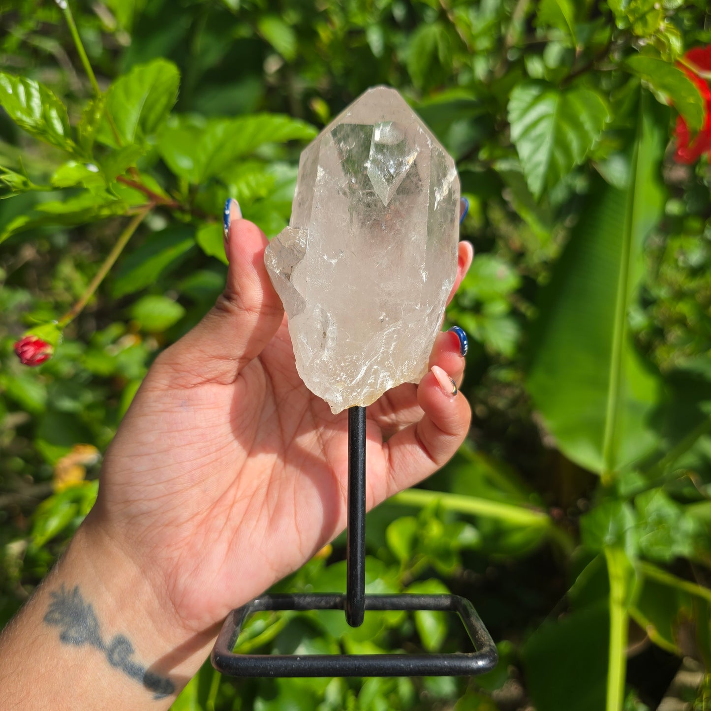Clear Quartz Point on Metal Stand