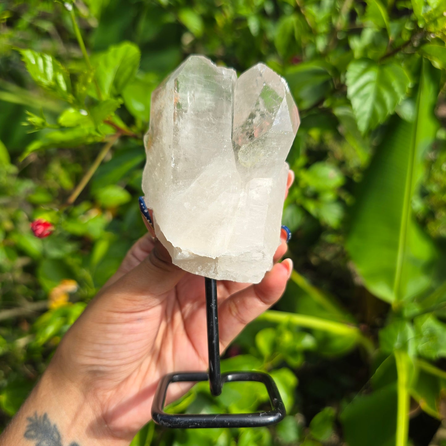 Clear Quartz Point on Metal Stand