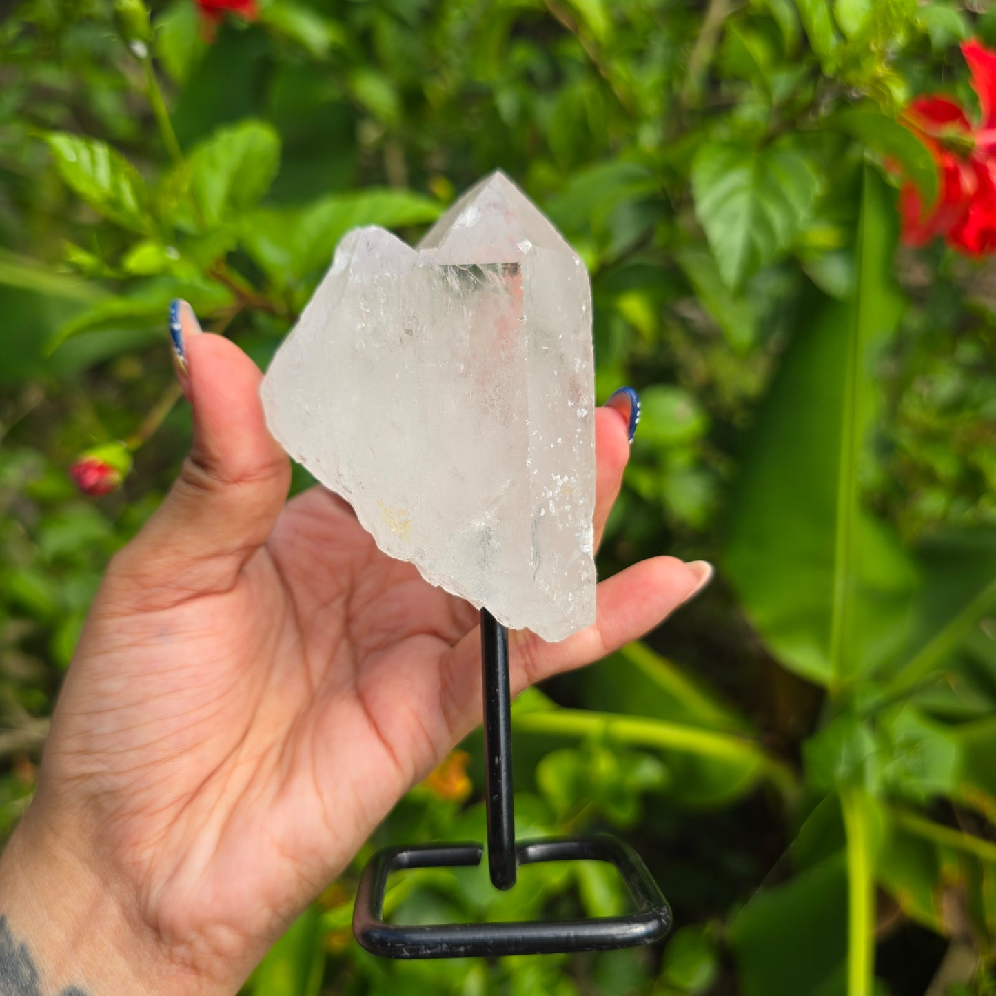 Clear Quartz Point on Metal Stand