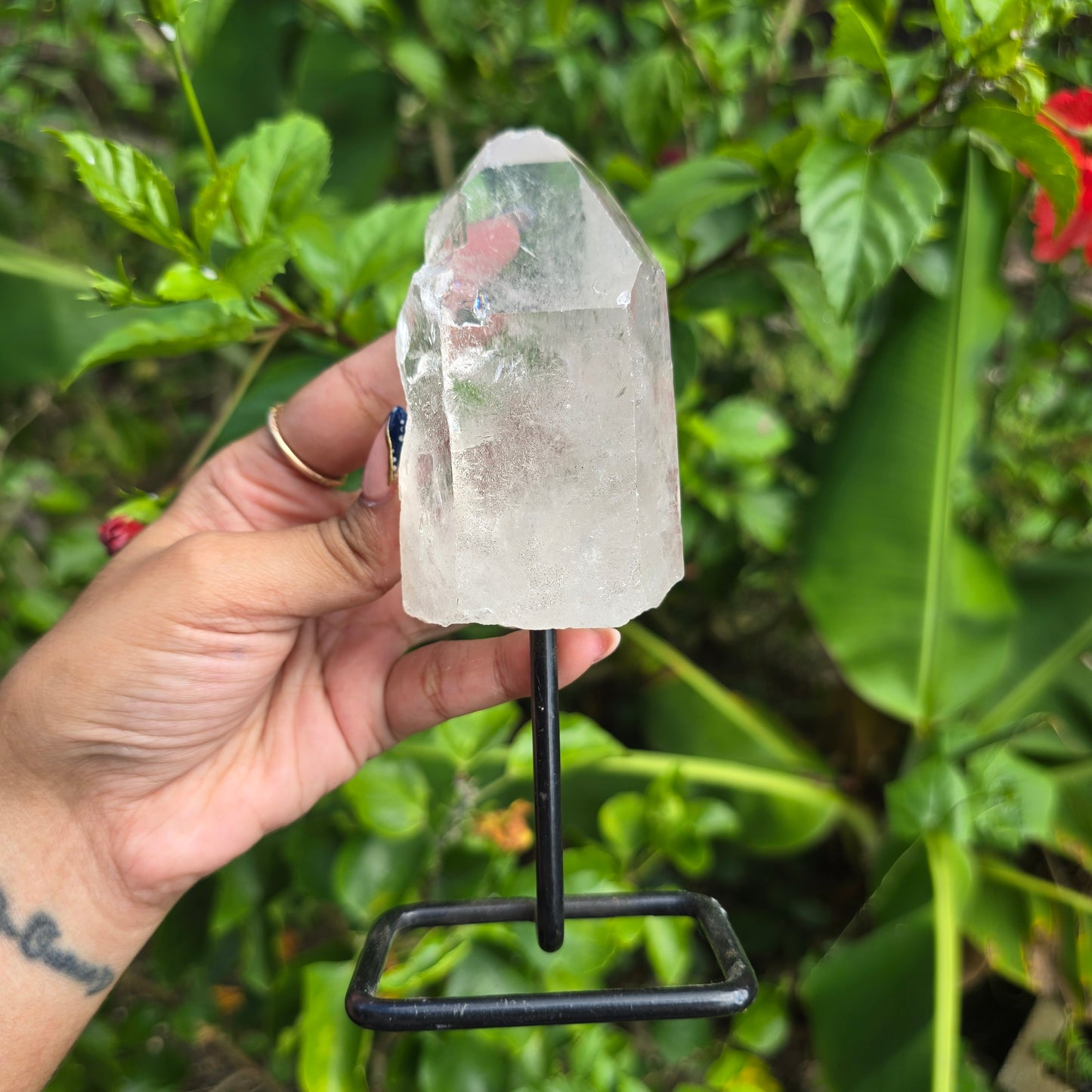 Clear Quartz Point on Metal Stand