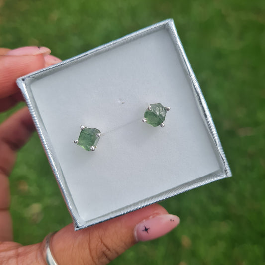 Raw Chrome Diopside Stud Earrings