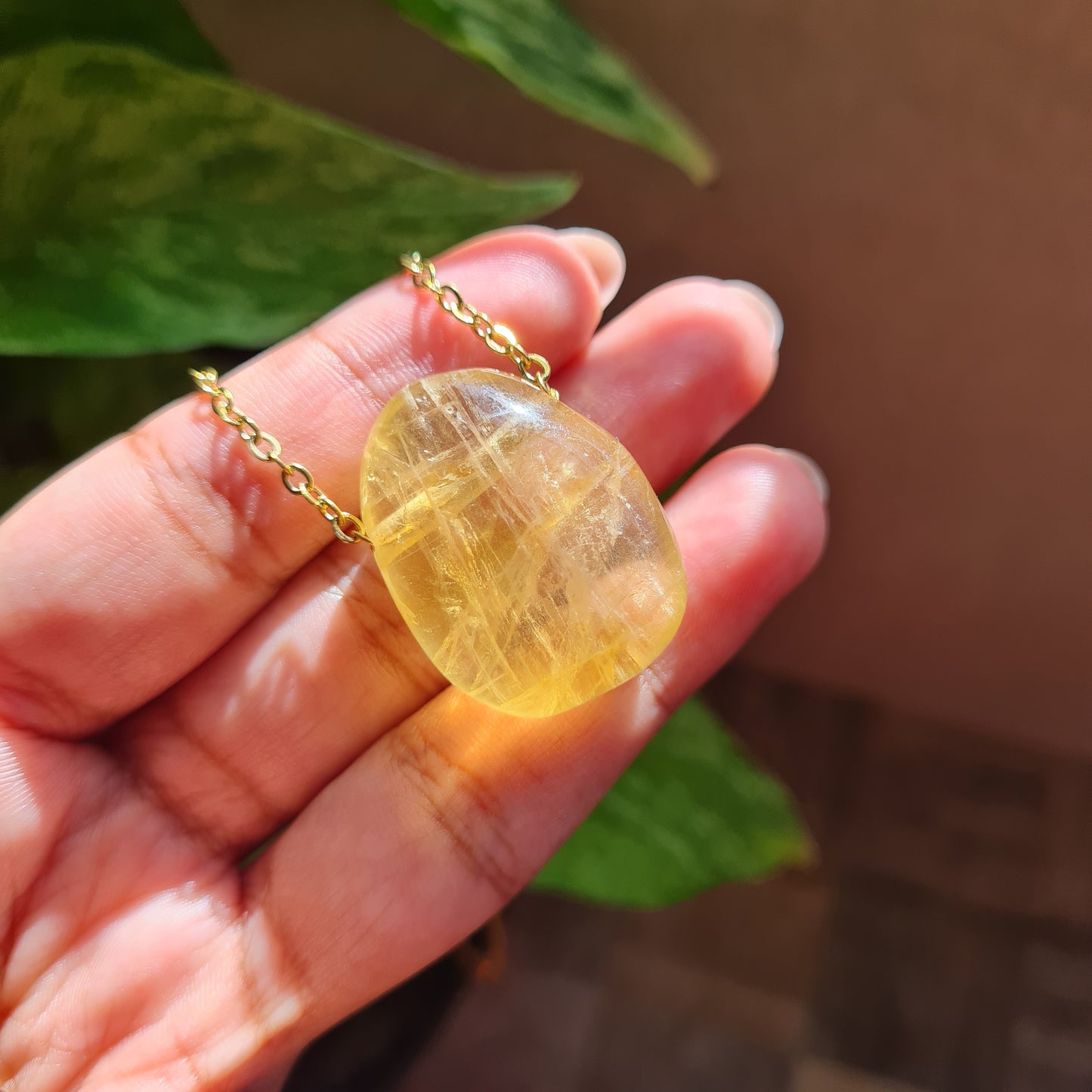 High Quality Yellow Fluorite Nugget Necklace