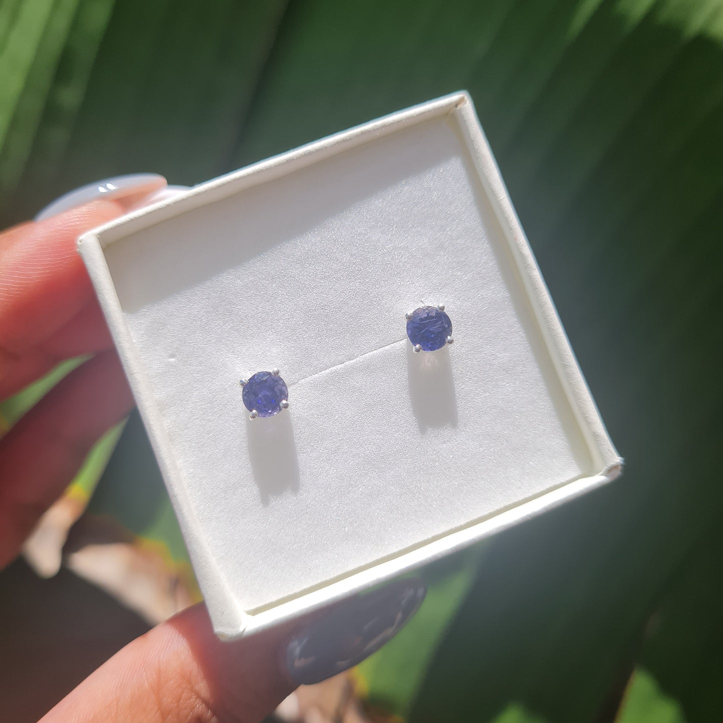Dainty Iolite (Water Sapphire) Stud Earrings