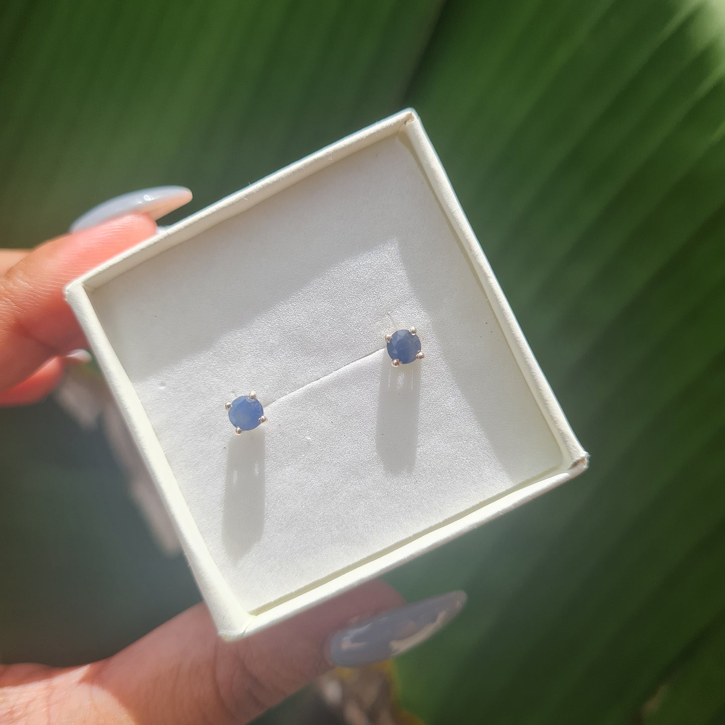 Dainty Blue Sapphire Stud Earrings