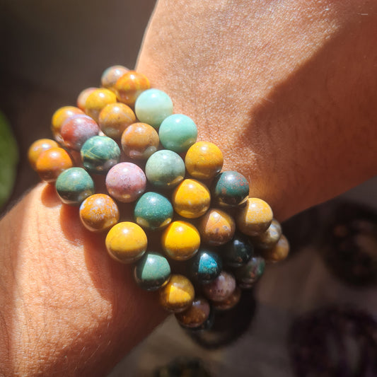 Ocean Jasper Gemstone Bracelet (Yellow & Green Hues)