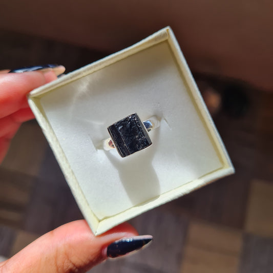 Raw Black Tourmaline Ring - Size 6