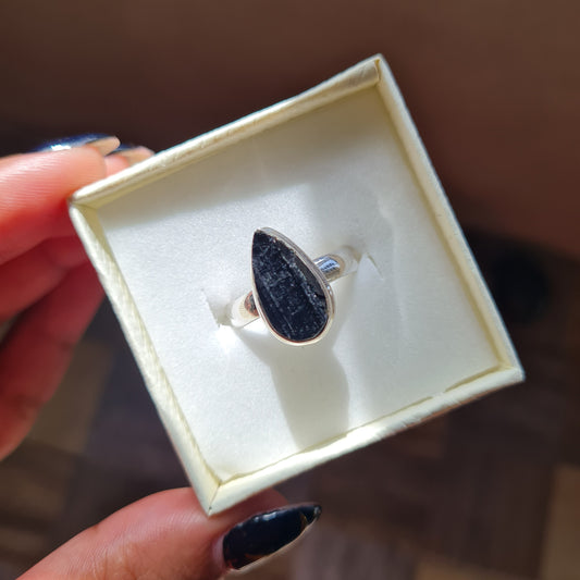 Raw Black Tourmaline Ring - Size 7