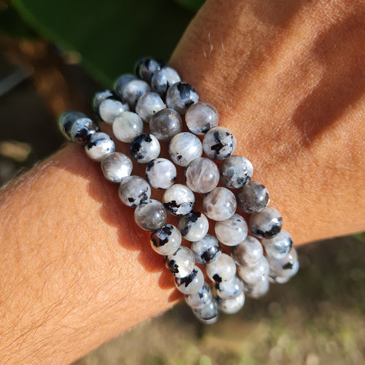 Sunstone Moonstone Gemstone Bracelet with Biotite (Tanzania)