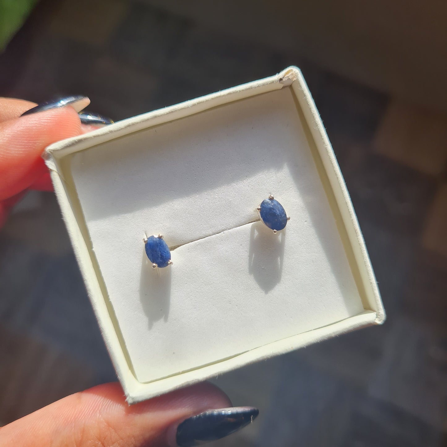Dainty Blue Sapphire Stud Earrings