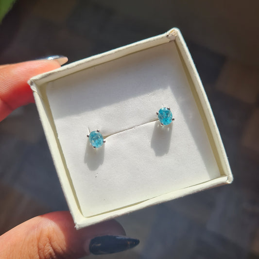 Dainty Blue Apatite Stud Earrings