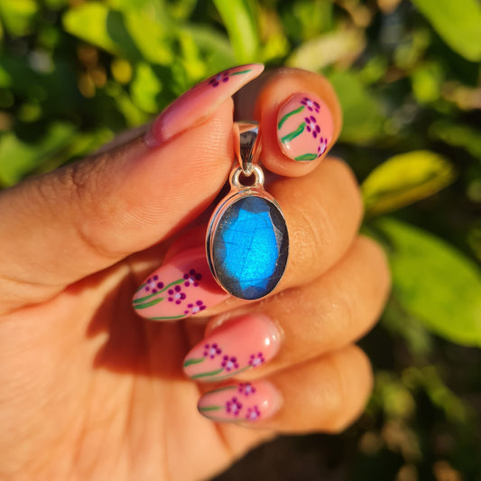 Faceted Blue Flash Labradorite Pendant