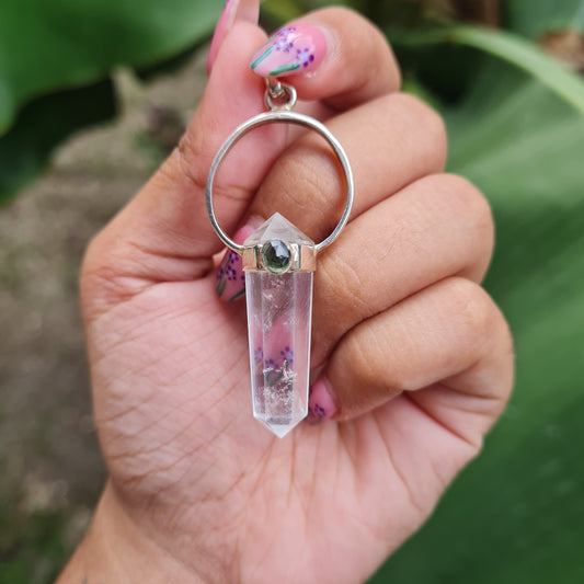 Moldavite and Clear Quartz Pendant