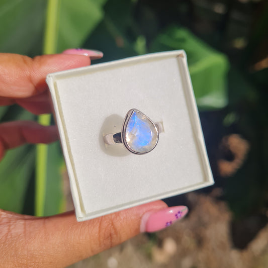 Rainbow Moonstone Ring - Size 8