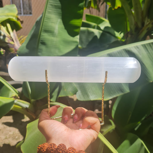 Satin Spar Selenite Bracelet Holder with Stand