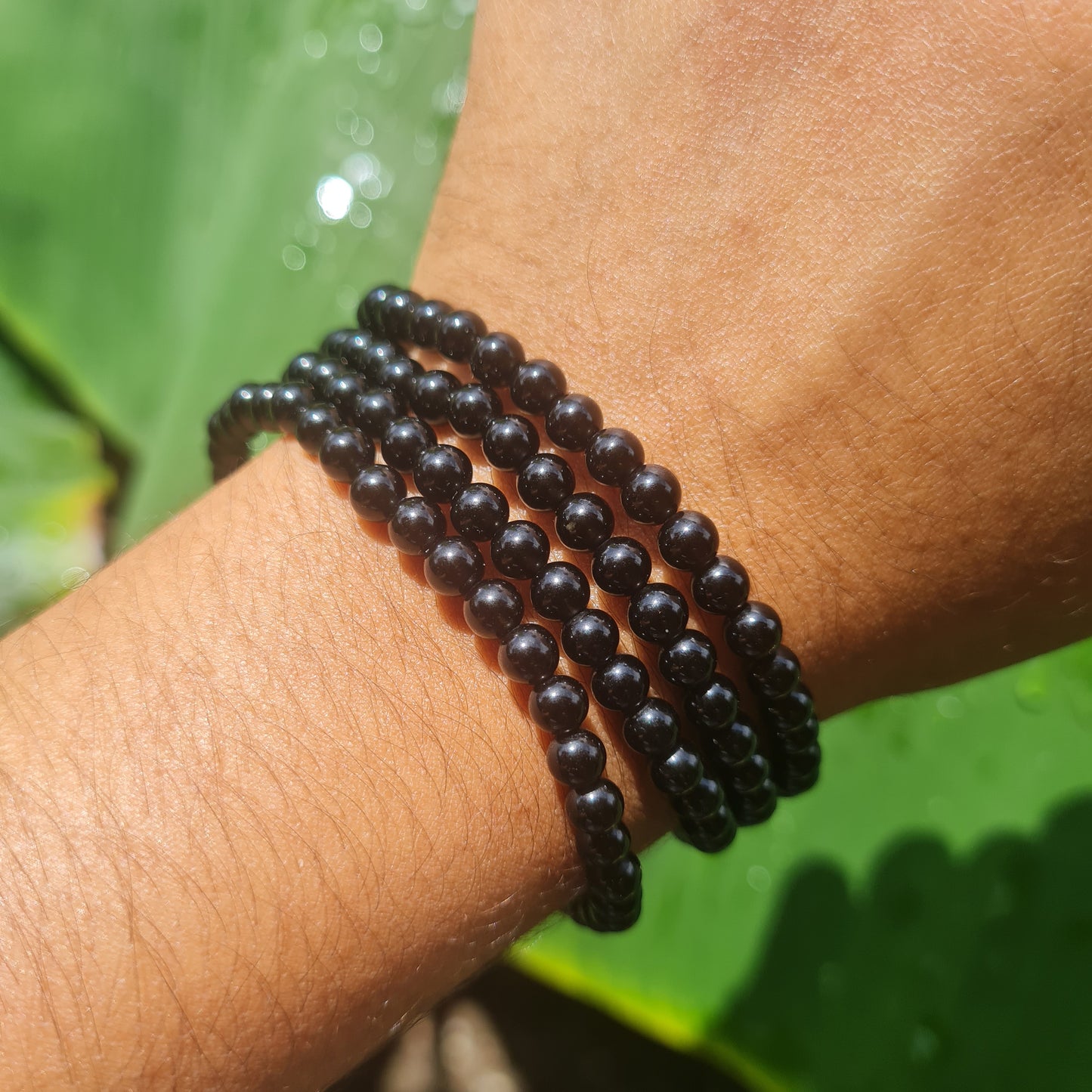 3-4mm Black Obsidian Gemstone Bracelet