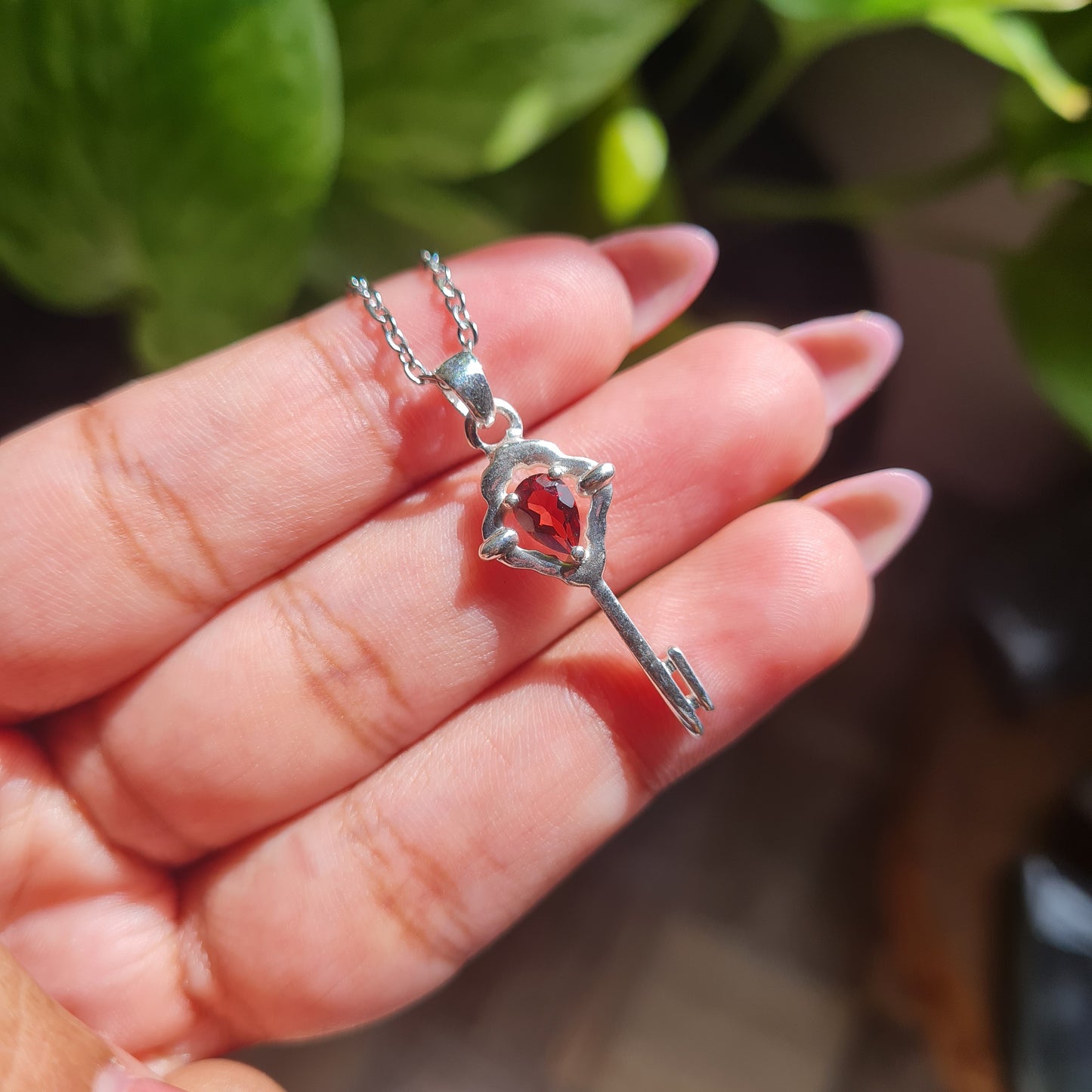 Garnet Key Necklace