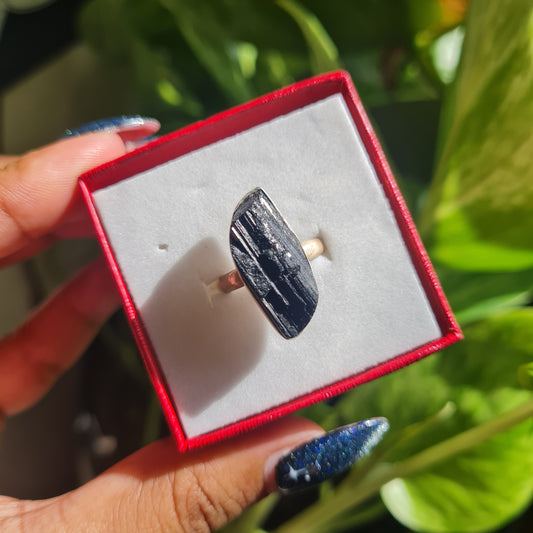 Raw Black Tourmaline Ring - Size 7