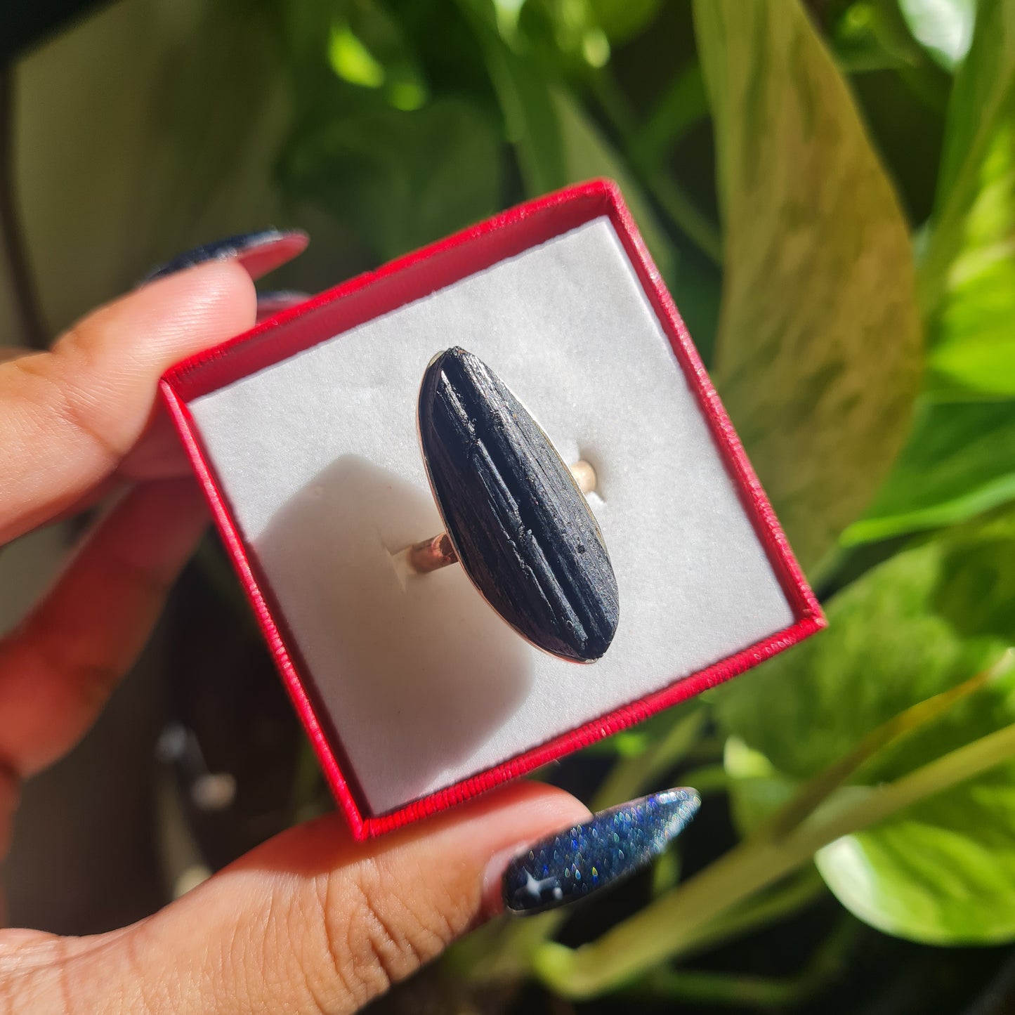 Raw Black Tourmaline Ring - Size 8