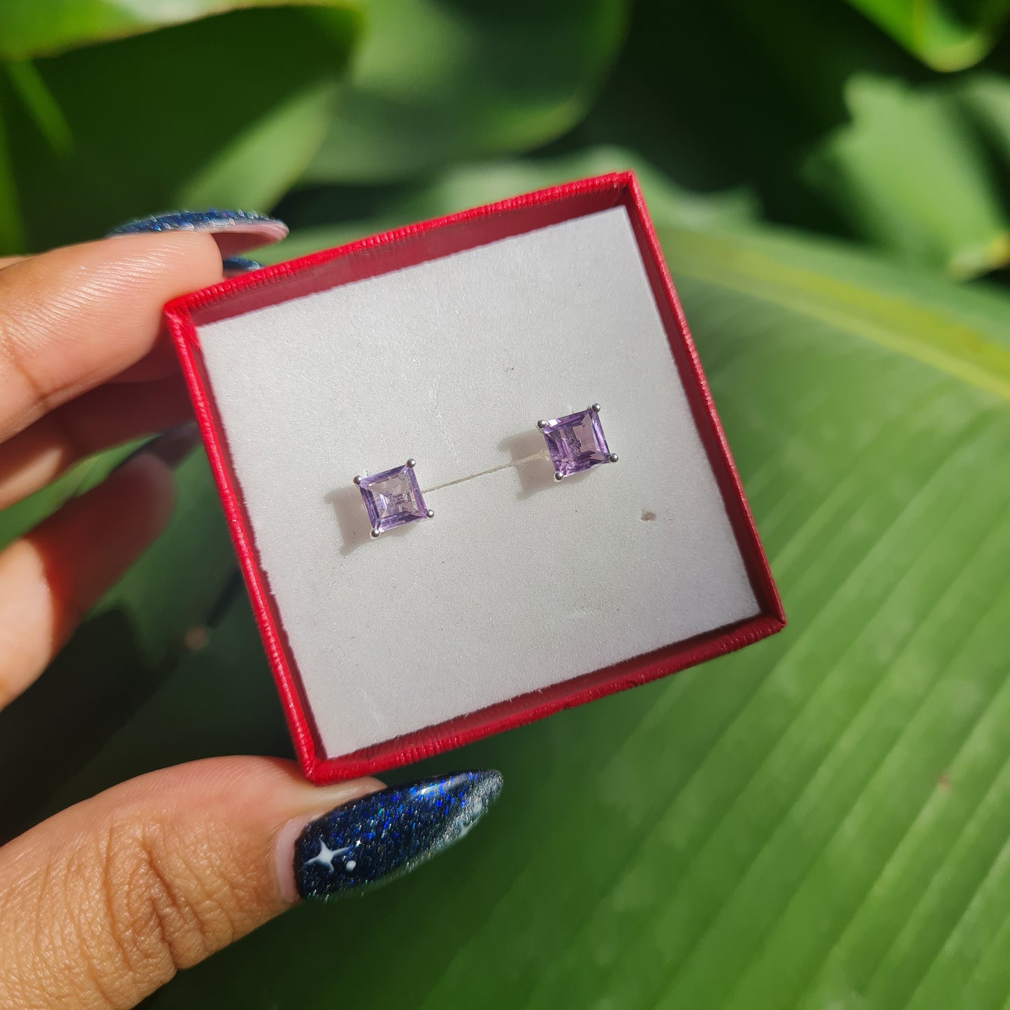 Square Amethyst Stud Earrings