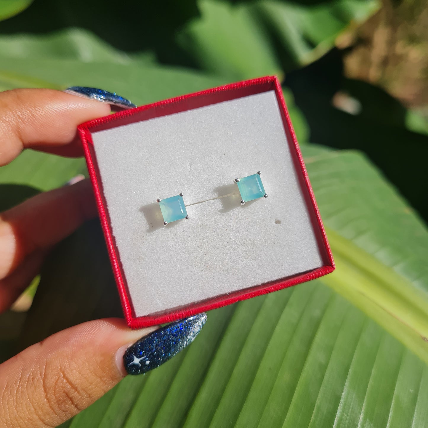 Blue Chalcedony Stud Earring