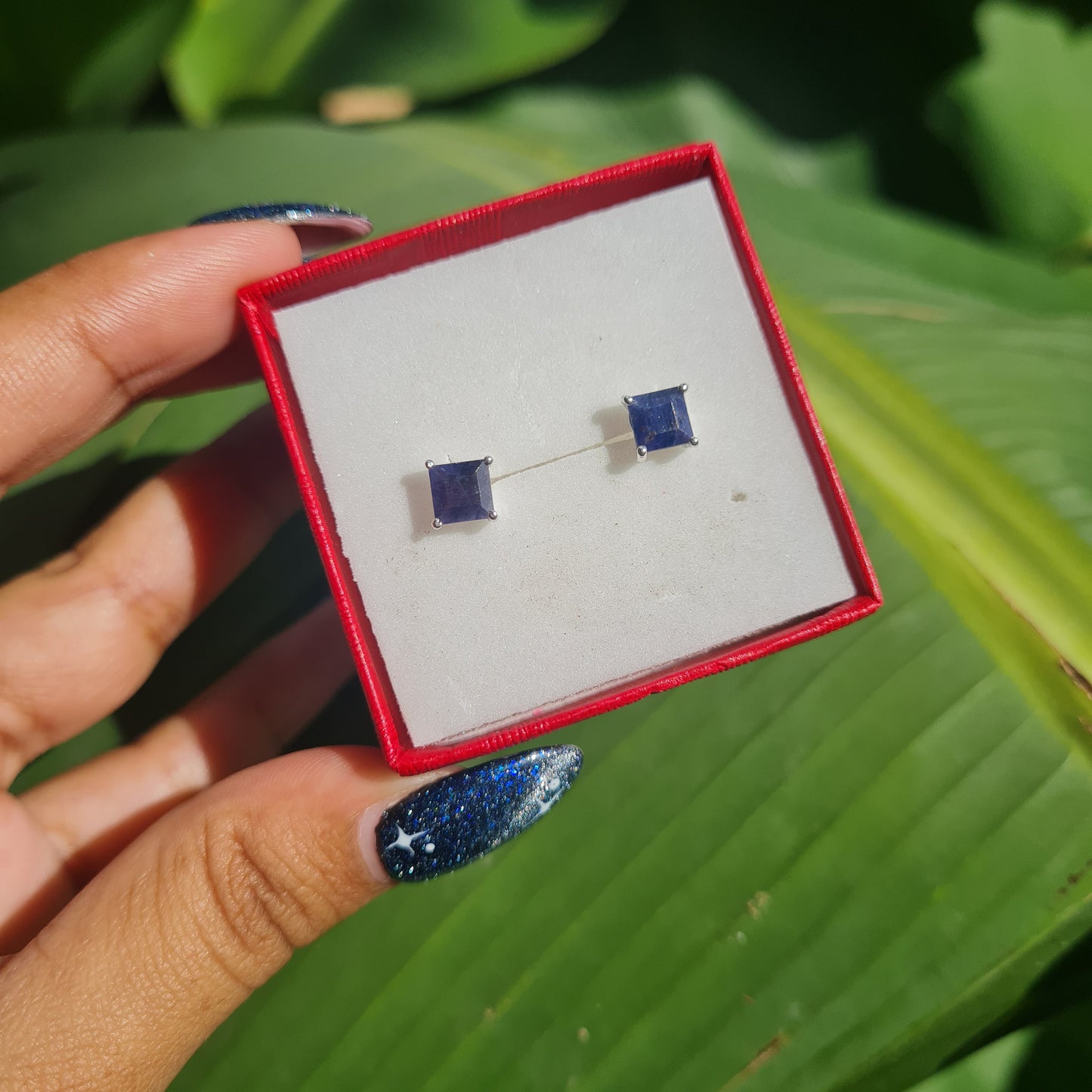 Square Iolite (Water Sapphire) Stud Earrings