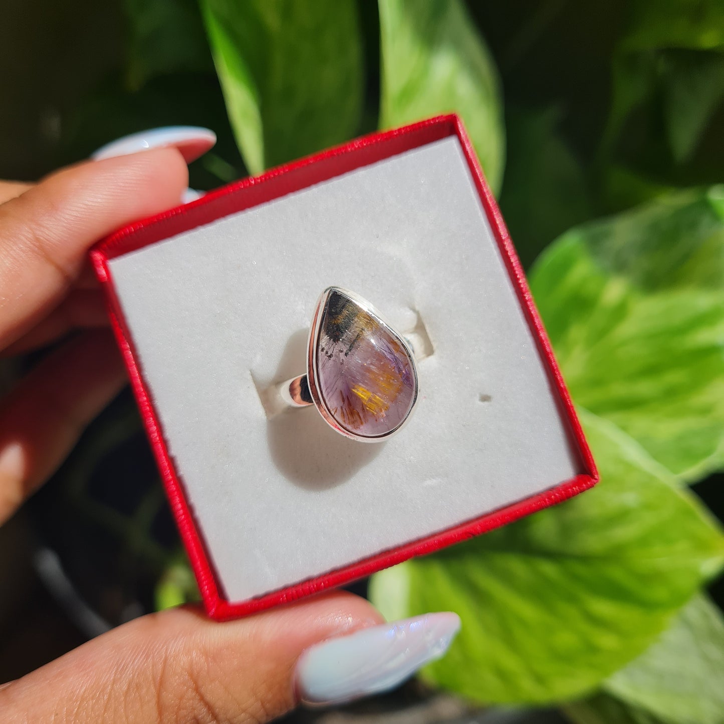 Cacoxenite in Amethyst Ring - Size 8