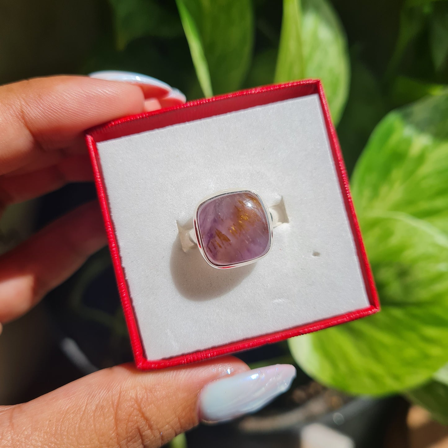 Cacoxenite in Amethyst Ring - Size 8