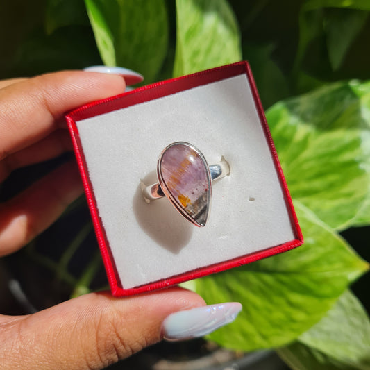 Cacoxenite in Amethyst Ring - Size 11