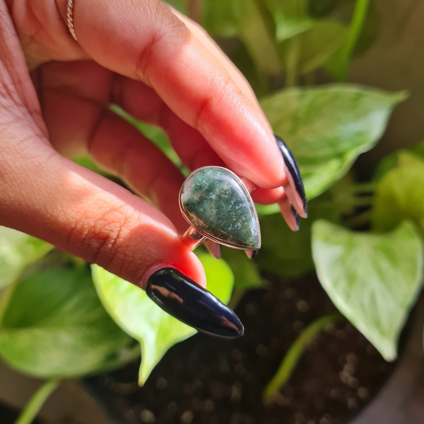 Moss Agate Ring - Size 8