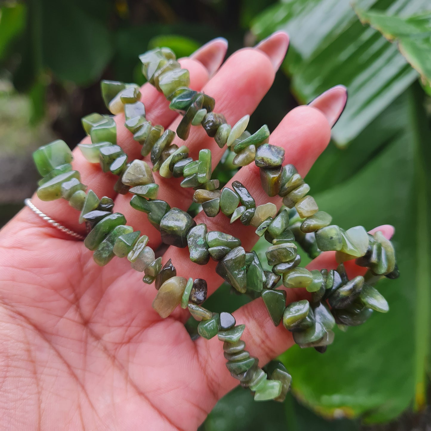 Nephrite Jade Gemstone Chip Bracelet