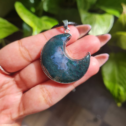 Moss Agate Moon Necklace