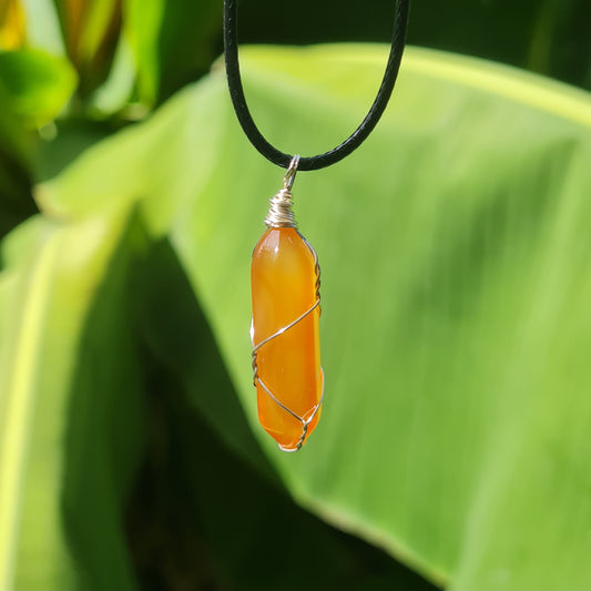 Wire Wrapped Carnelian Bullet Necklace