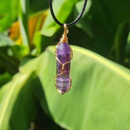 Wire Wrapped Amethyst Bullet Necklace