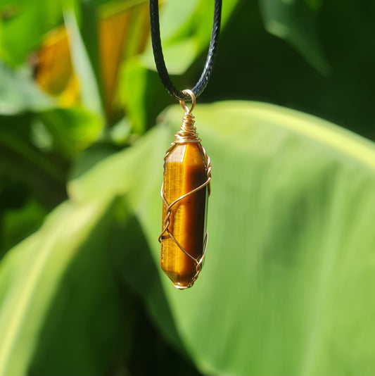 Wire Wrapped Tiger’s Eye Bullet Necklace