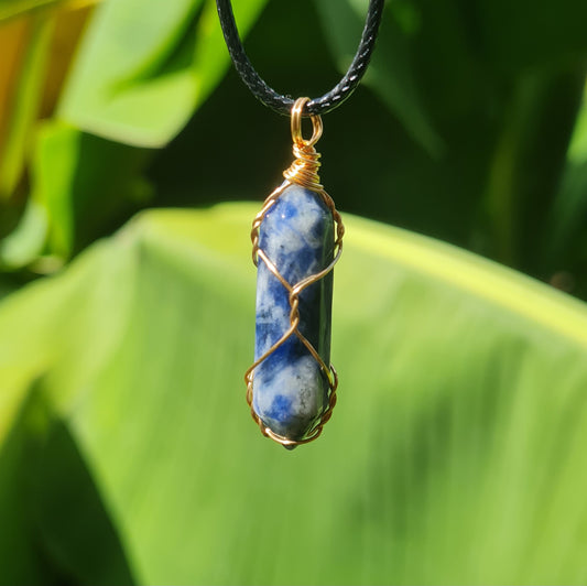 Wire Wrapped Sodalite Bullet Necklace