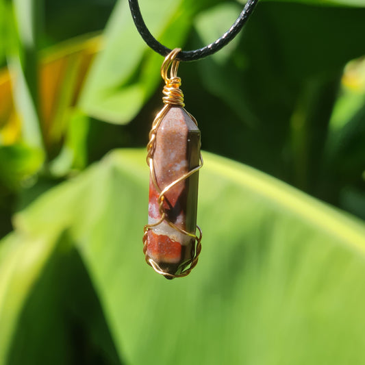 Wire Wrapped Red Jasper Bullet Necklace