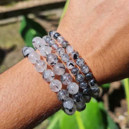 Black Tourmaline in Quartz Gemstone Bracelet
