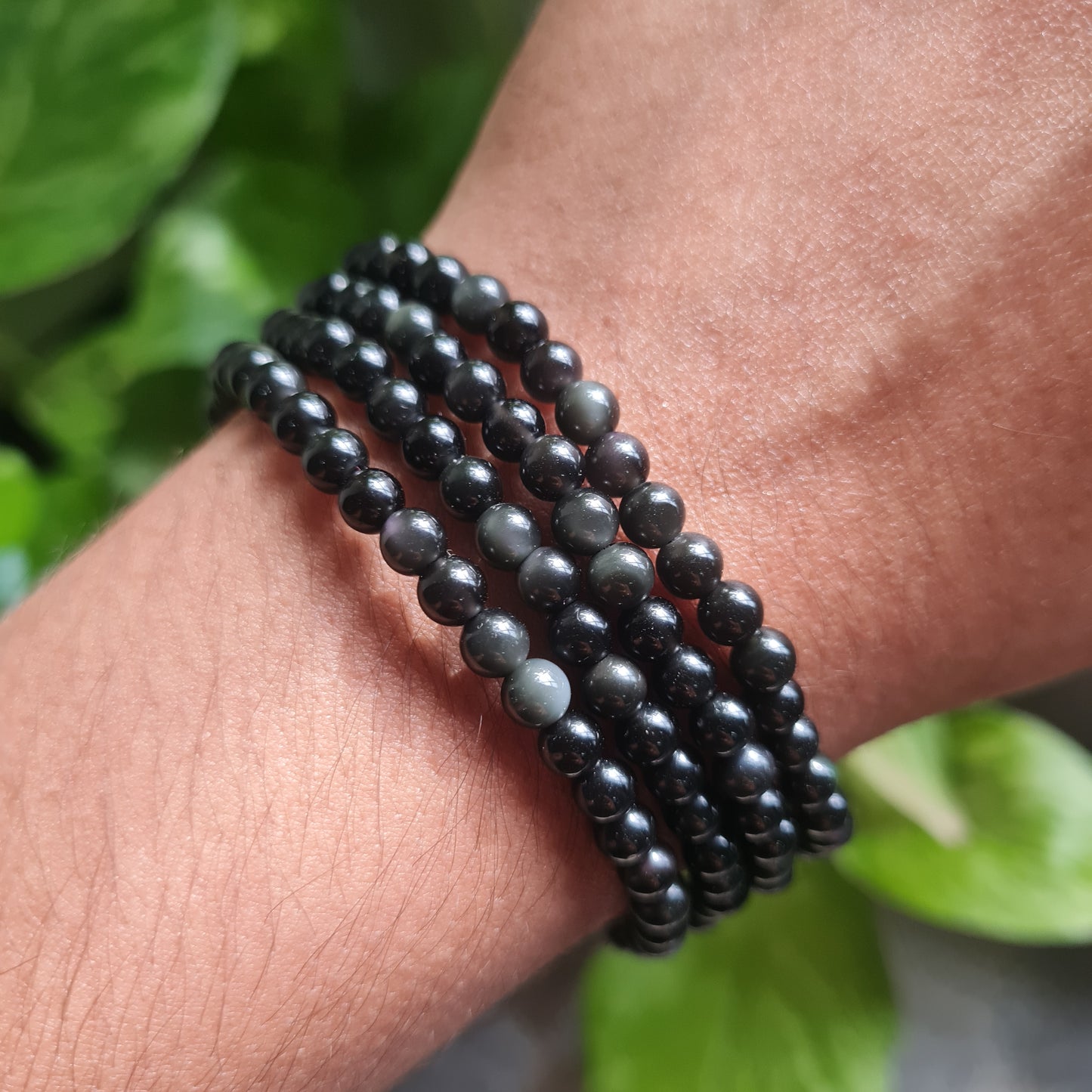 3-4mm Black Obsidian Gemstone Bracelet