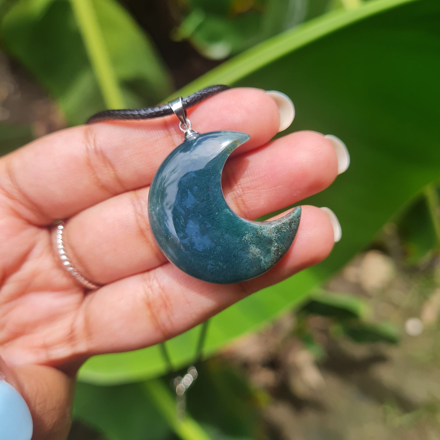 Moss Agate Moon Necklace