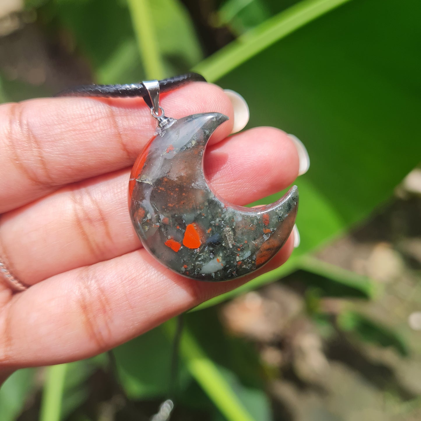 African Bloodstone Moon Necklace