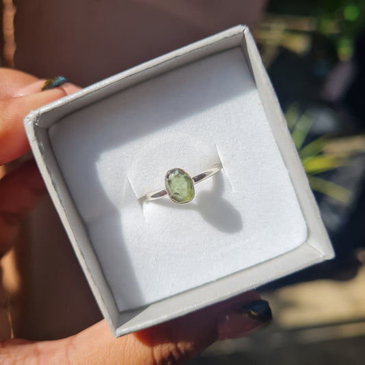 Dainty Raw Moldavite Ring - Size 4