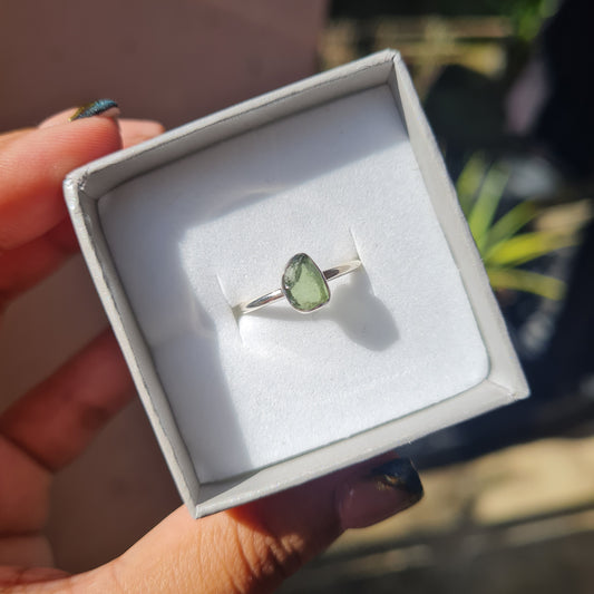 Dainty Raw Moldavite Ring - Size 6